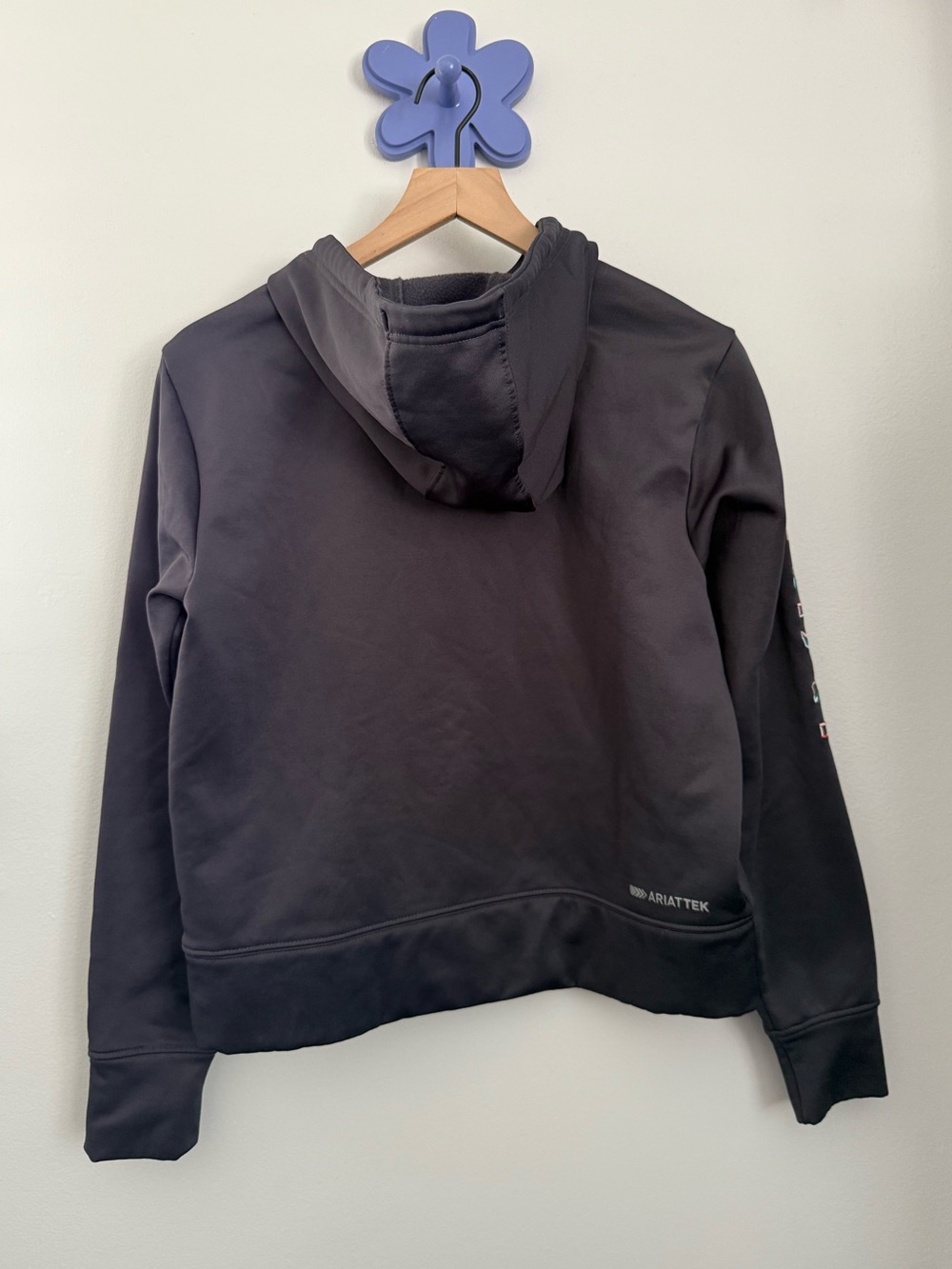 Ariat Tek Women’s Small 1/4 Zip Hoodie Drawstring Grey Outdoor Active Logo - Picture 3 of 6